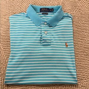 Polo by Ralph Lauren Men's Blue and White Striped Pima Soft Touch Polo- M